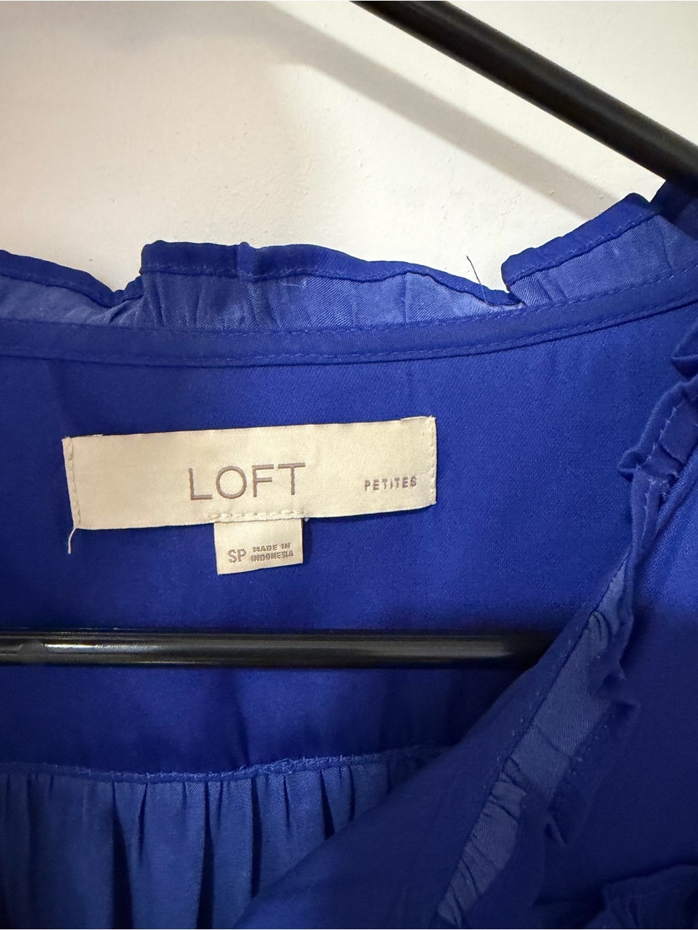 LOFT Royal Blue Button-Front Ruffle Blouse - Picture 4 of 5
